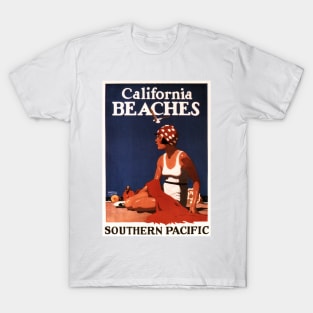 Girl on the Beach California Beaches USA America Art Deco Vintage Tourism T-Shirt